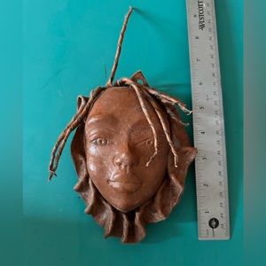 VTG Tribal Leather Woman's Face Hand Tool Molded Haitian Folk Art Wall Decor
